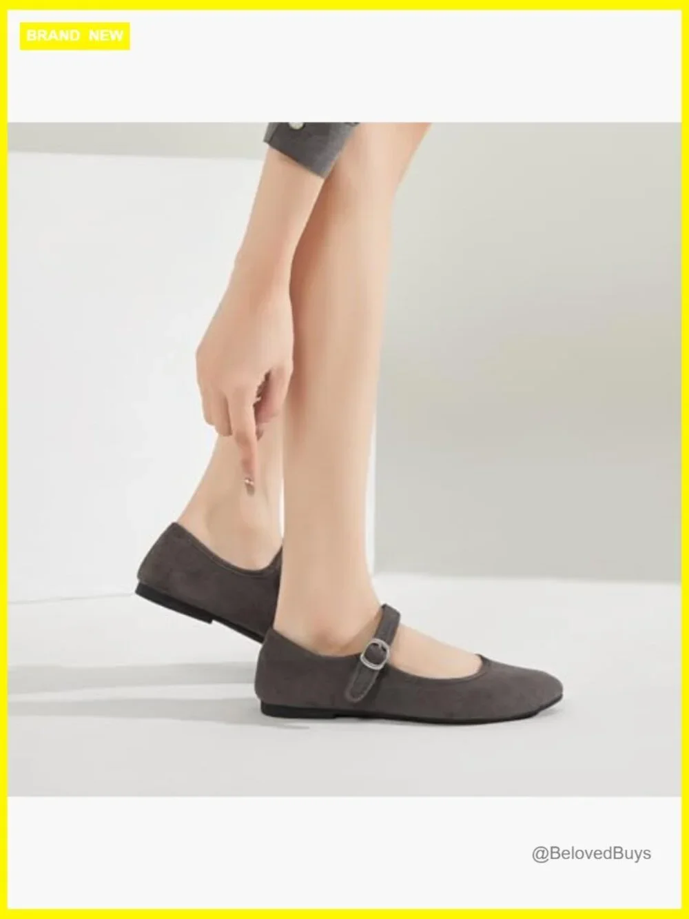 Mary Jane Flats with Adjustable Strap, Faux Suede Dress Shoes, Memory Foam